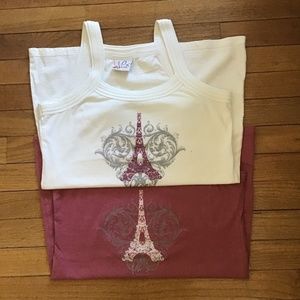 2 Tank Tops NWOT PARIS Eiffel Tower Pink White Size Medium Small Las Vegas